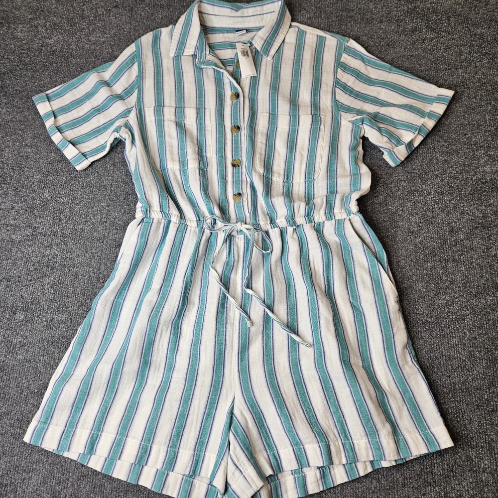 NWT Old Navy Gauze Button Romper Size Small‎ Striped Pockets Beachy Resort Vacay